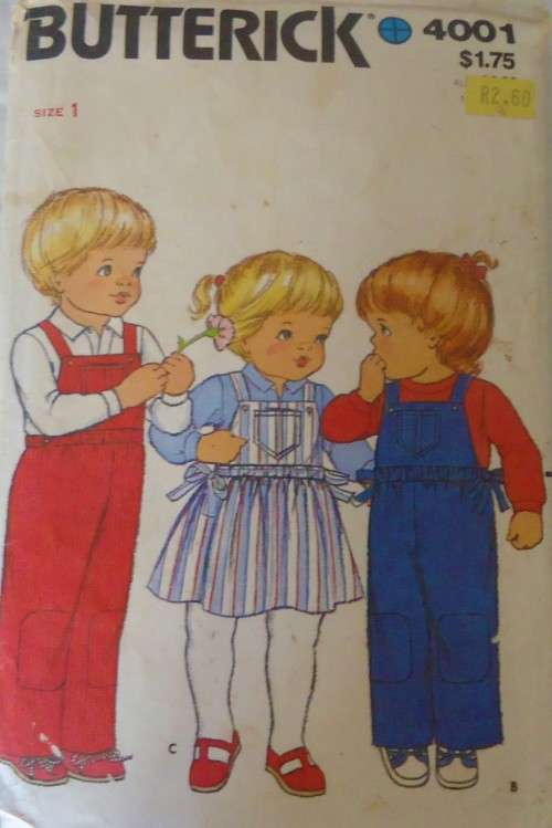 BUTTERICK 4001 TODDLER OVERALL & PINAFORE SIZE 1 YEARS COMPLETE