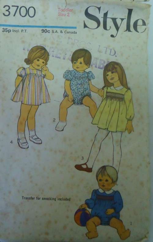 VINTAGE STYLE 3700 TODDLERS ROMPERS OR DRESS & PANTS SIZE 2 YEARS COMPLETE WITH SMOCKING