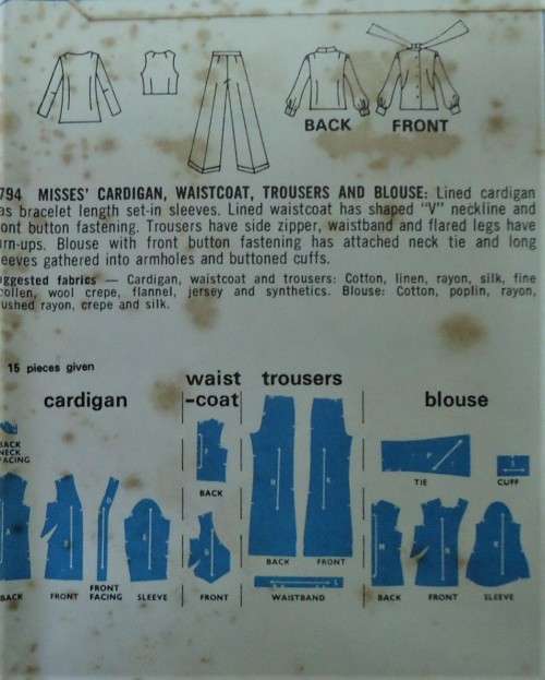 VINTAGE STYLE 3794 CARDIGAN-WAISTCOAT-PANTS-BLOUSE SIZE 12 BUST 34` COMPLETE-UNCUT-F/FOLDED