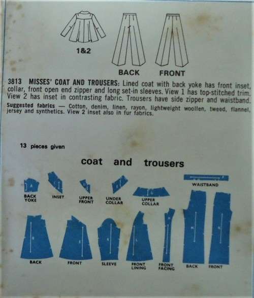 VINTAGE STYLE 3813 COAT & PANTS SIZE 12 BUST 34` COMPLETE-UNCUT-F/FOLDED
