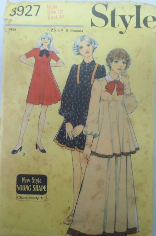 VINTAGE STYLE 3927 DRESS+ HIGH LINE BODICE SIZE 12 BUST 34` COMPLETE-UNCUT-F/FOLDED