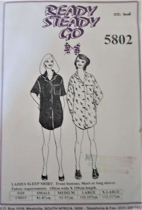 READY-STEADY-GO PATTERN-NUMBER 5802  LADIES SLEEP SHIRT SIZE SMALL