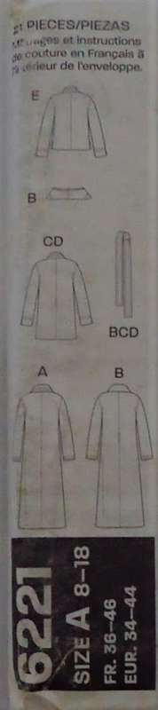 NEW LOOK PATTERNS 6221 SET OF JACKETS & COATS SIZE 8-18 COMPLETE-UNCUT-FOLDED