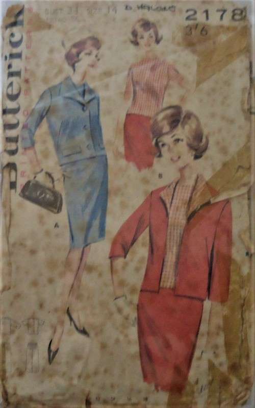 VINTAGE BUTTERICK PATTERN 2178 SUIT CO-ORDINATES SIZE 14 BUST 34`  COMPLETE-ZIPLOC BAG