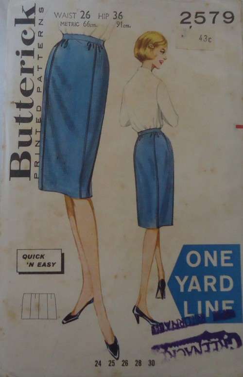 VINTAGE BUTTERICK PATTERN 2579 MATCHBOX SKIRT SIZE WAIST 26` HIP 36` COMPLETE-UNCUT-F/FOLDED