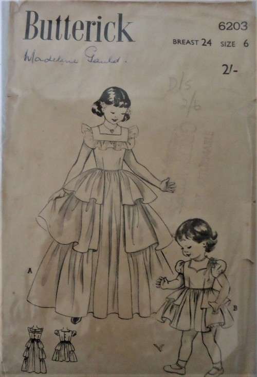V/BUTTERICK PATTERN 6203 GIRLS PARTY DRESS SIDE TIER SKIRT SIZE 6 YEARS BREAST 24" COMPLETE-ZIPLOC