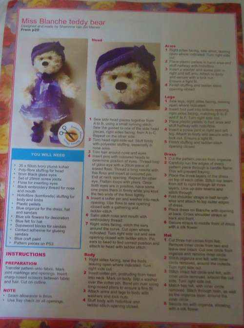 MISS BLANCHE TEDDY BEAR - THREADS & CRAFTS 43