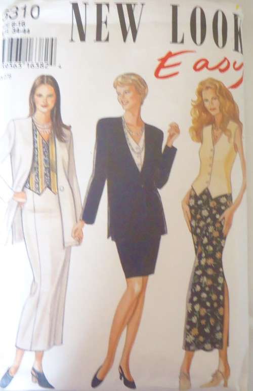 NEW LOOK PATTERNS 6310 JACKET-WAISTCOAT-SKIRT SIZE 8-18 COMPLETE