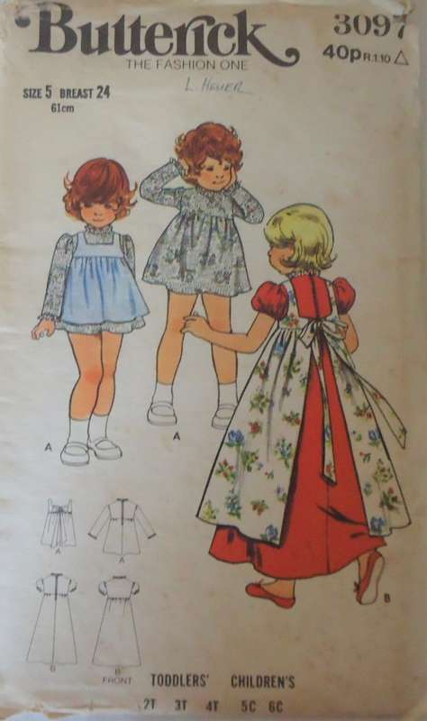 BUTTERICK 3097 GIRL`S DRESS-PINAFORE SIZE 5 YEARS BREAST 24` COMPLETE-UNCUT-F/FOLDED