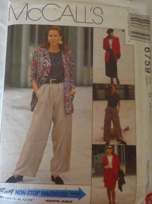 McCALLS 6759 CARDIGAN-TOP-WRAP SKIRT-PANTS SIZE G=20-22-24 COMPLETE-MOSTLY UNCUT