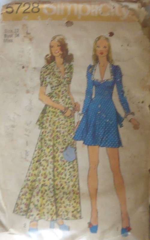 SIMPLICITY 5728 DRESS IN 2 LENGTHS SIZE 12 BUST 34` COMPLETE-ZIPLOC BAG