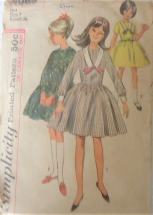 VINTAGE SIMPLICITY 6069 GIRLS ONE PIECE DRESS SIZE 7 YEARS BREAST 25` COMPLETE-ZIPLOC