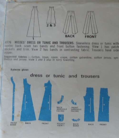 VINTAGE STYLE 4176 DRESS-TUNIC-PANTS SIZE 12 BUST 34' COMPLETE-UNCUT-F/FOLDED