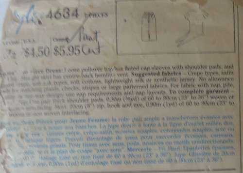 STYLE 4634 TWO PIECE DRESS SIZE 12-14-16 COMPLETE-PART CUT-ZIPLOC BAG