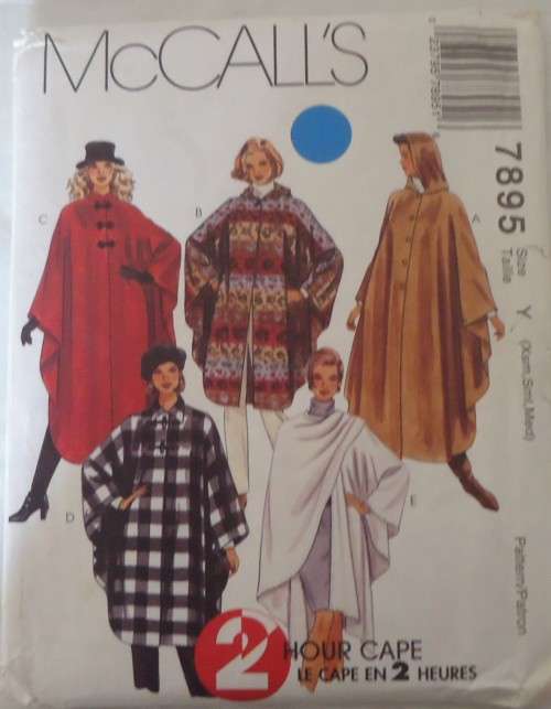McCALLS 7895 FRONT BUTTON CAPES SIZE Y=XS-N (30-40") COMPLETE-UNCUT-F/FOLDED