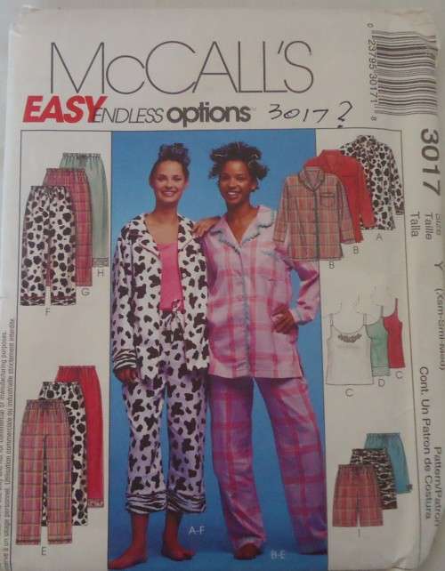 McCALLS 3017 PJ TOP-TANK TOP-PANTS-SHORTS SIZE Y=XS-N (4-14) COMPLETE-UNCUT-F/FOLDED