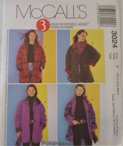 McCALLS 3024 REVERSIBLE COAT SIZE Y=XS-N (4-14) COMPLETE-UNCUT-F/FOLDED