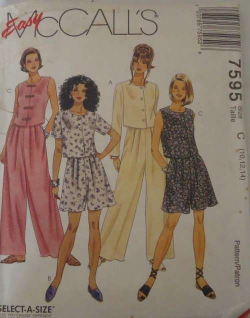 McCALLS 7595 TOP-PULL ON PANTS SPLIT SKIRT OR SHORTS SIZE C=10-12-14 COMPLETE-UNCUT-F/FOLDED