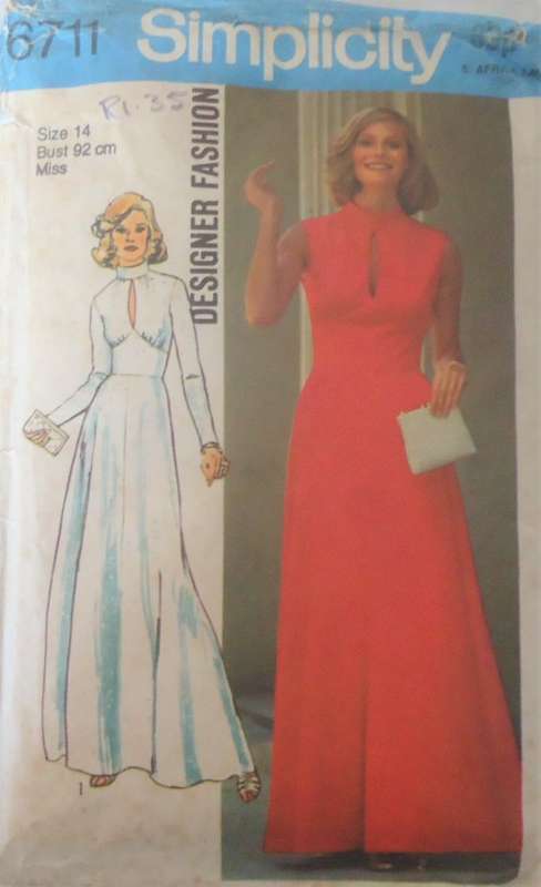 SIMPLICITY 6711-DESIGNER FASHION-LONG FLARED DRESS WITH BODICE GATHERED SIZE 14 BUST 92 CM COMPLETE
