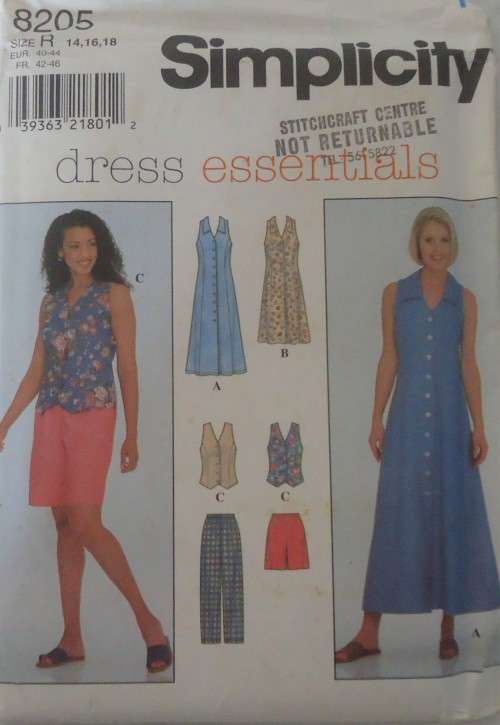 SIMPLICITY 8205  DRESS-WAISTCOAT-PANTS-SHORTS SIZE H=14-16-18 COMPLETE-UNCUT-F/FOLDED