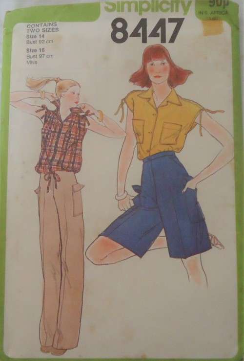 SIMPLICITY 8447 TOP-PANTS-SHORTS SIZES 14+ 16 BUST 92+ 97 CM COMPLETE-UNCUT-F/FOLDED
