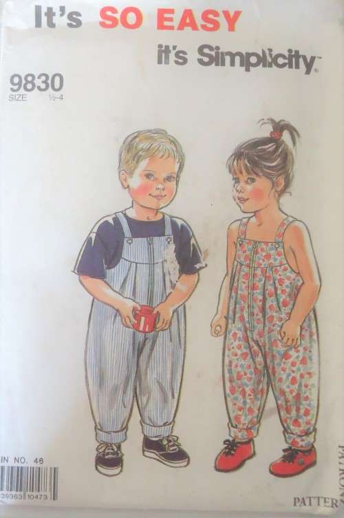 SIMPLICITY 9830 TODDLERS DUNGAREES/OVERALLS SIZE 6 MONTHS - 4 YEARS COMPLETE-UNCUT-F/FOLDED