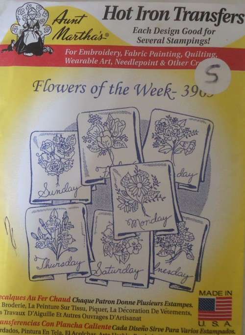 IRON-ON EMBROIDERY PATTERNS-3963 FLOWERS OF THE WEEK  BY AUNT MARTHA`S
