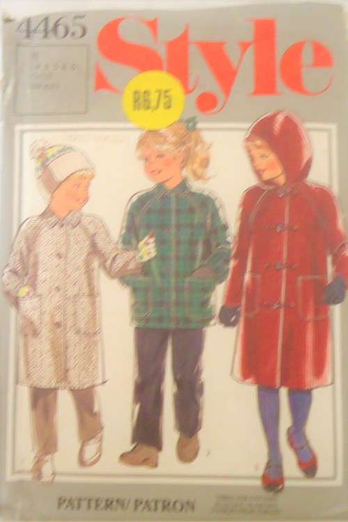 STYLE 4465 CHILD`S LINED COAT/JACKET-DUFFLE COAT SIZE N4-5-6 YEARS COMPLETE