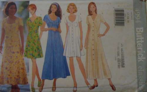BUTTERICK 4994 FITTED A-LINE DRESS SLIGHTLY FLARED SIZE 12-14-16 COMPLETE-CUT TO A SIZE 16