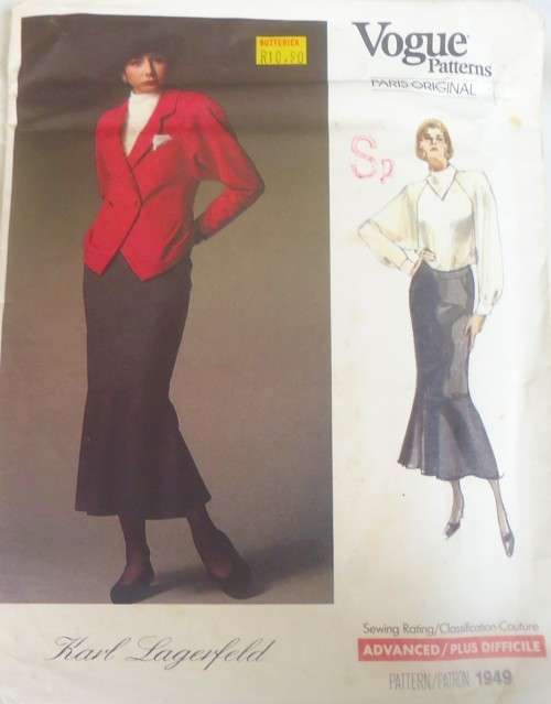 VOGUE PARIS ORIGINAL 1949 KARL LAGERFELD  JACKET-SKIRT-BLOUSE SIZE 12 COMPLETE-UNCUT-F/FOLDED