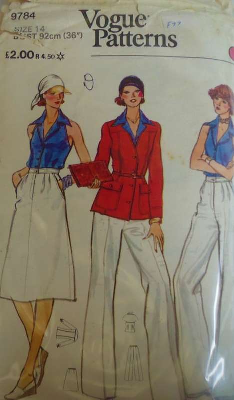 VOGUE 9784 JACKET-TOP-PANTS-SKIRT SIZE 14 BUST 92 CM - ONLY SKIRT & TOP CUT