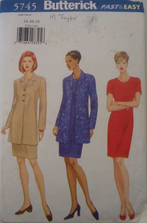 BUTTERICK 5745 JACKET & DRESS SIZE14-16-18 COMPLETE CUT TO 18