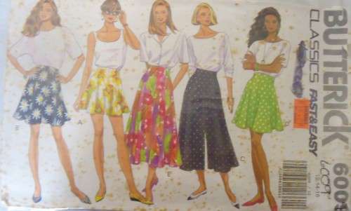 BUTTERICK 6009 SKIRT-SPLIT SKIRT-SHORTS SIZE 12-14-16 COMPLETE-CUT TO SIZE 16-ZIPLOC