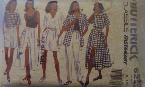 BUTTERICK 6222 TOP-SKIRT-SHORTS-PANTS SIZE 12-14-16 COMPLETE-CUT TO 16 - ZIPLOC BAG