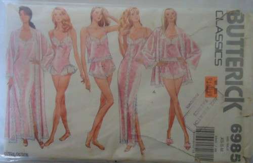 BUTTERICK 6985 LINGERIES- NIGHTGOWN-CAMISOLE-PANTIES-TEDDY SIZE XS-S-M (6-14 COMPLETE-ZIPLOC BAG