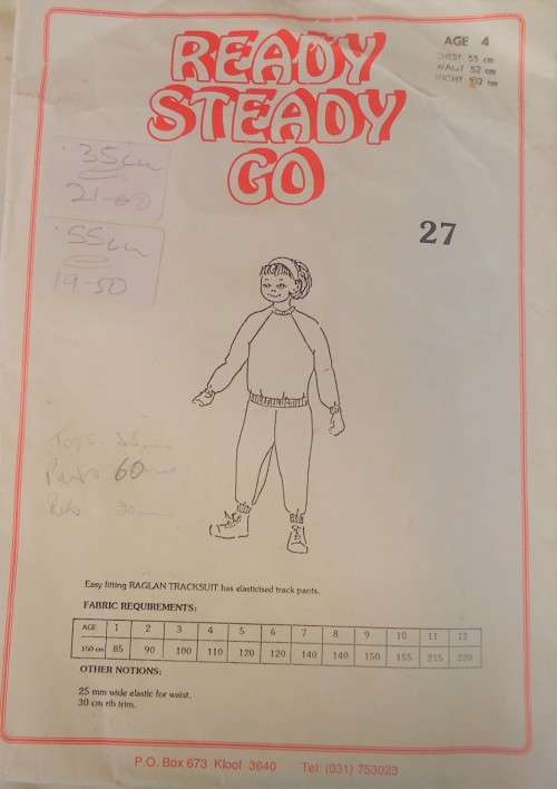 READY-STEADY-GO PATTERN - NUMBER 27- RAGLAN TRACKSUIT- AGE 7 CHEST 61 CM