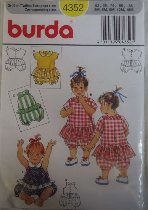 BURDA 4352 INFANTS ROMPER SIZE  3M-6M-9M-12M-18M  - COMPLETE