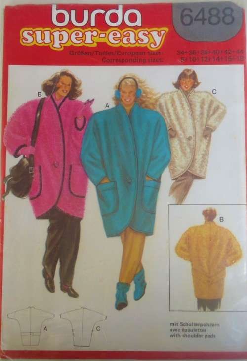 BURDA 6488 COAT/JACKET SIZE 8-10-12-14-16-18 COMPLETE-UNCUT-F/FOLDED-SEALED