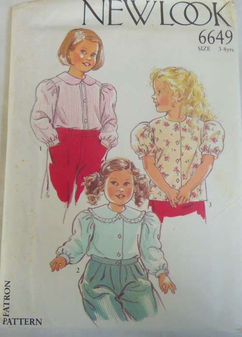NEW LOOK PATTERNS 6649  GIRLS BLOUSES SIZE 3 -8 YEARS COMPLETE-UNCUT-F/FOLDED