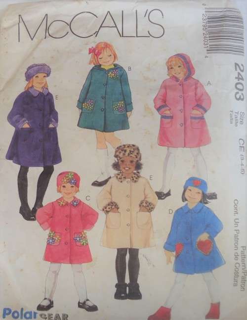 McCALLS 2403 GIRLS UNLINED COAT & HAT SIZE SE3-4-5 YEARS SEE LISTING