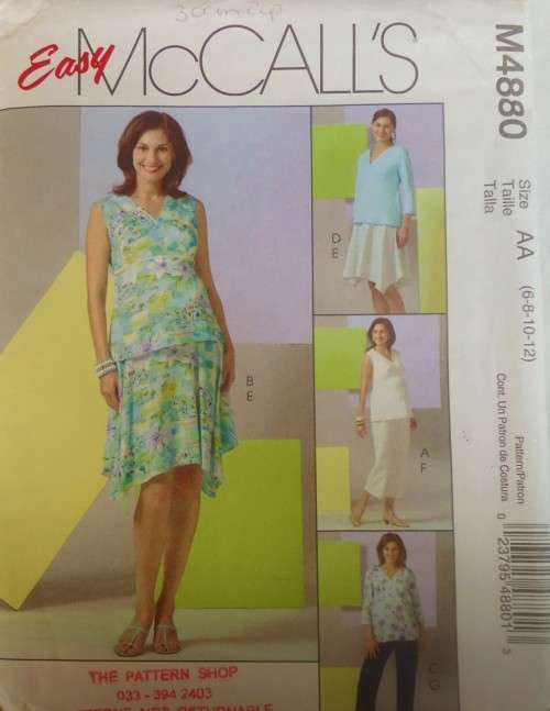 McCALLS M4880 MATERNITY TOPS-SKIRT-PANTS SIZE AA6-8-10-12 COMPLETE