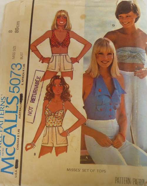 VINTAGE McCALLS 5073 BIKINI/HALTER TOPS SIZE 8BUST 80 CM COMPLETE