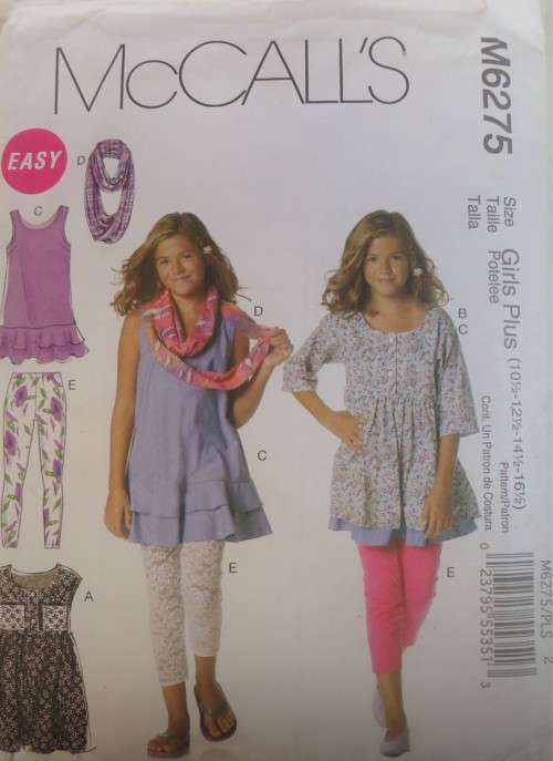 McCALLS M6275 GIRLS DRESS-LEGGINGS-SCARF SIZE 10 1/2 -12 1/2-14 1/2-16 1/2 SEE LISTING -ZIPLOC BAG