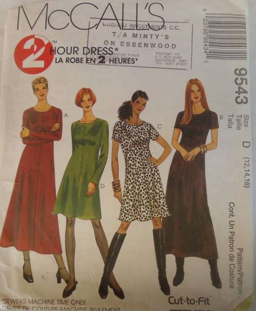 McCALLS 9543 BIAS DRESS IN 2 LENGTHS SIZE D12-14-16 COMPLETE