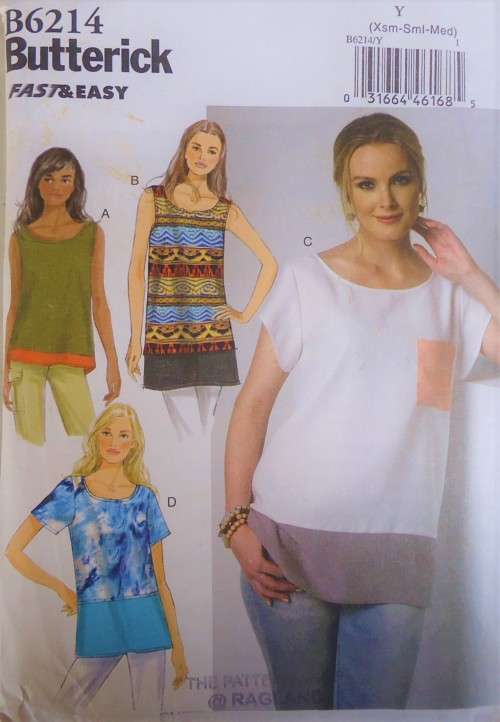 BUTTERICK B6214 LOOSE FITTING PULLOVER TOP SIZE XS-S-M (4-14) SEE LISTING