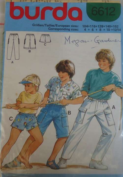 BURDA 6612 - BOYS SHORTS-BAGGIES-PANTS SIZE 4-6-8-10-12/14 COMPLETE