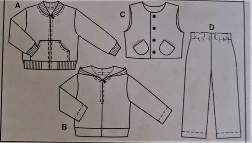 BURDA 9672 - BOYS HOODIE-SWEATSHIRT-WAISTCOAT-PANTS  SIZE 3-4-5-6-7-8-9-10 YEARS COMPLETE