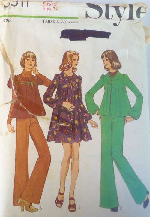 VINTAGE STYLE 3911 DRESS-SMOCK-PANTS SIZE 12 BUST 34  COMPLETE