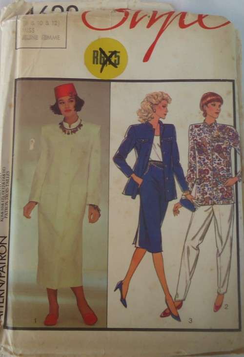 STYLE 4622 UNLINED COAT-JACKET-PANTS-SKIRT SIZE 8-10-12 COMPLETE-UNCUT-F/FOLDED