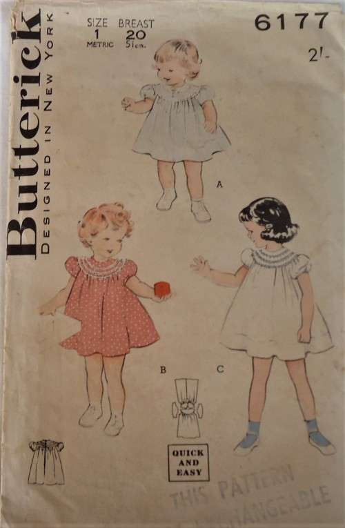 V/VINTAGE BUTTERICK 6177 TODDLER QUICK & EASY  DRESS WITH YOKE DETAIL SIZE 1 YR  BREAST 20 COMPLETE